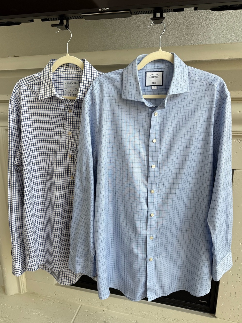 Charles Tyrwhitt Bundle of Two Light Blue Check Dress Shirts
